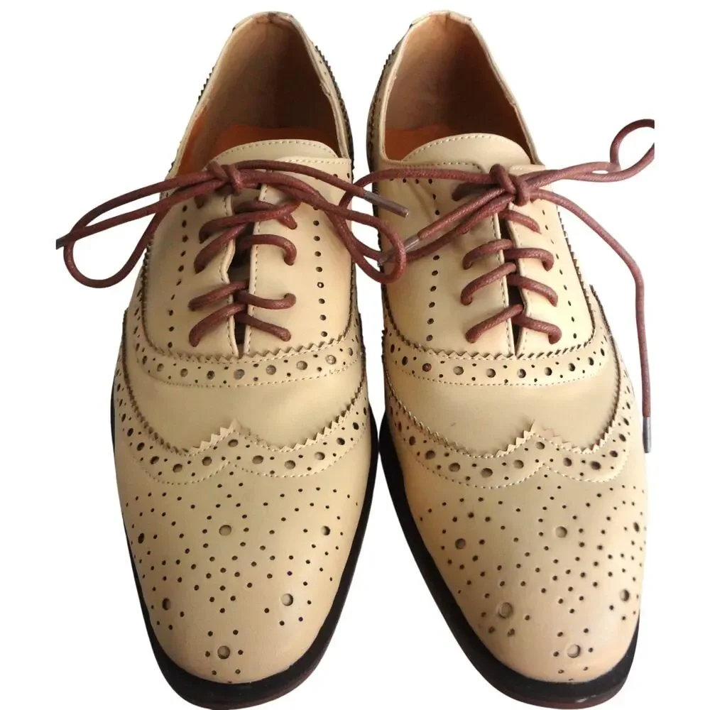 RETRO Cream off White Retro Wingtip Oxfords MENS 8 Leather Vintage Style FSJ